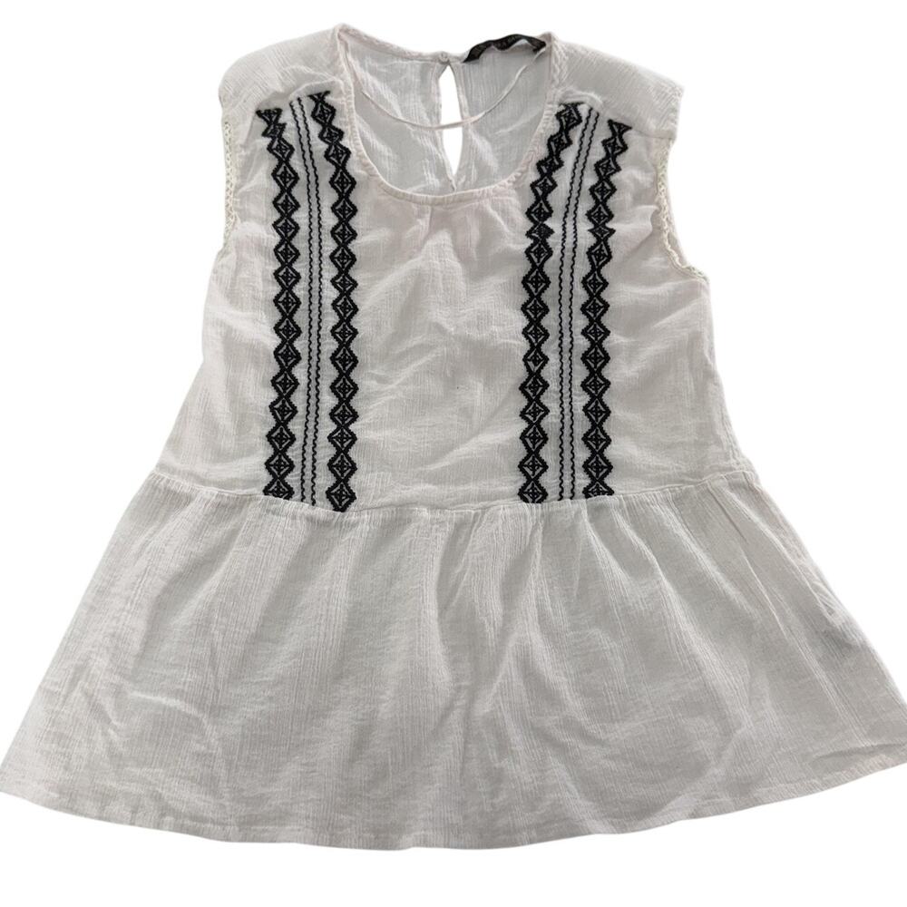 Zara Basic Blouse Womens Medium Pink Black‎ Embroidered Sleeveless Boho Top